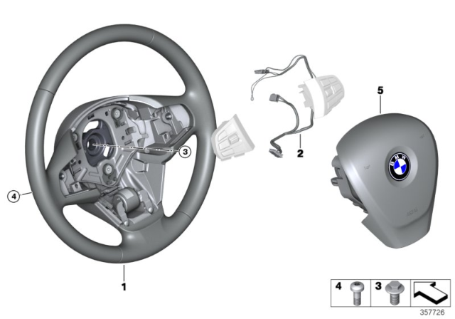 2016 BMW X6 Steering Wheel, Leather Diagram