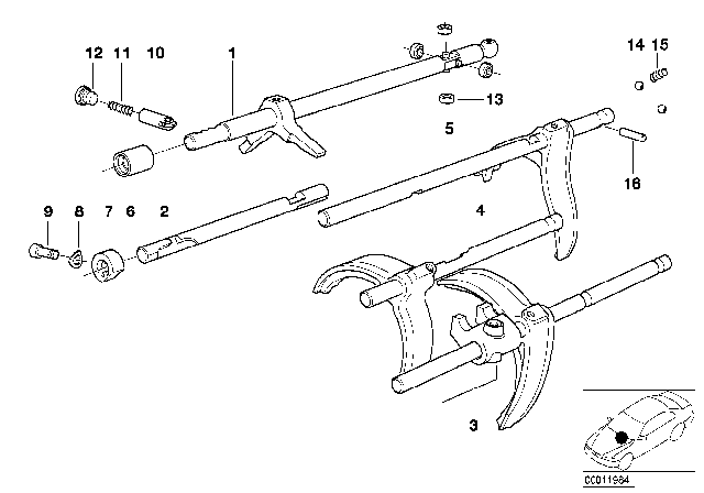 1987 BMW M6 Shifting Rod 5St And Reverse Gear Diagram for 23311224350