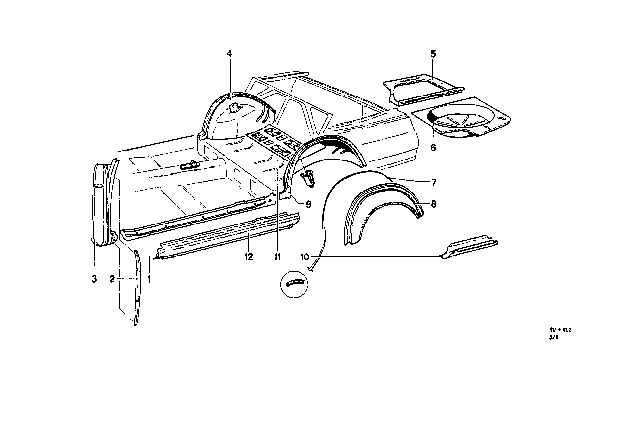 1969 BMW 2000 Rear Wheelhouse / Floor Parts Diagram 1