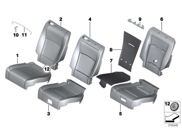 2015 BMW 550i GT Leather Cover For Basic Seat Left Diagram for 52207355061