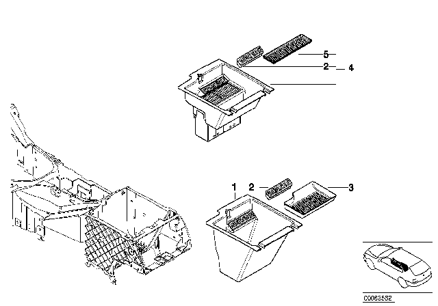 2002 BMW X5 Center Console Storing Partition, Centre Diagram for 51168402943