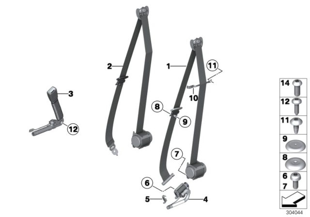 2015 BMW 528i Safety Belt Front Diagram