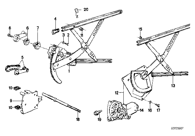 1985 BMW 535i Door Window Lifting Mechanism Diagram 1