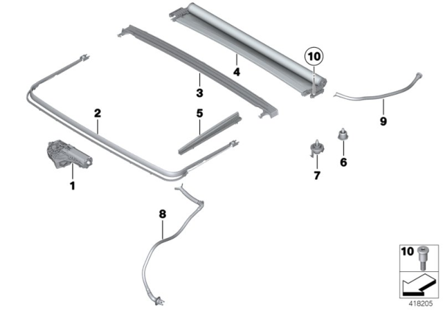 2011 BMW 550i GT Panorama Sunroof, Mechanism Diagram