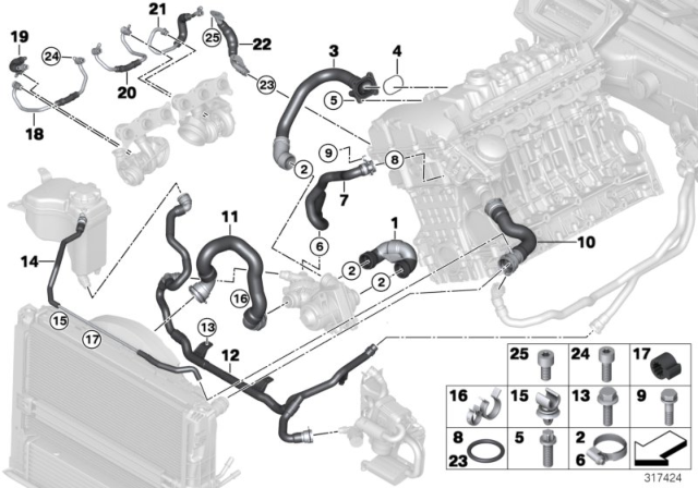 2008 BMW 335xi Radiator Lower-Thermostat Hose Diagram for 17127564480