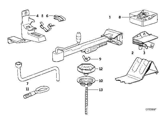 1993 BMW 850Ci Tool Kit / Lifting Jack Diagram