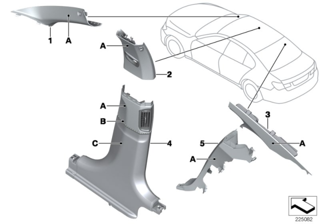 2013 BMW 750Li Individual A, B, C Pillar Trim Panel Diagram