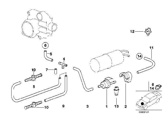 1996 BMW 840Ci Fuel Tank Breather Valve / Disturb. Air Valve Diagram