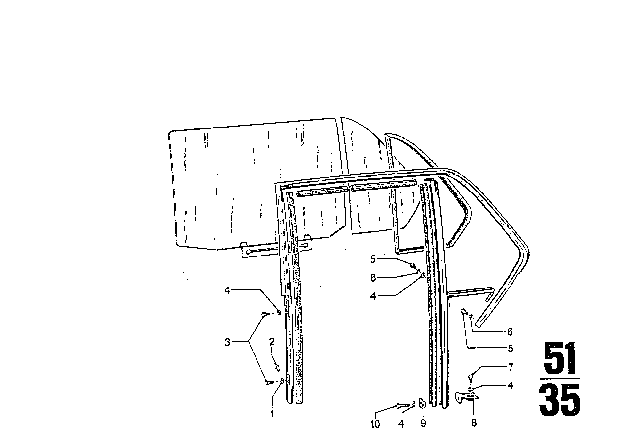 1976 BMW 3.0Si Door Window Diagram 7