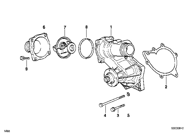 1995 BMW 740i Water Pump - Thermostat Diagram