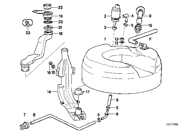 1995 BMW 850Ci Headlight Cleaning System Diagram 1