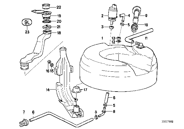 1995 BMW 850CSi Headlight Cleaning System Diagram 1