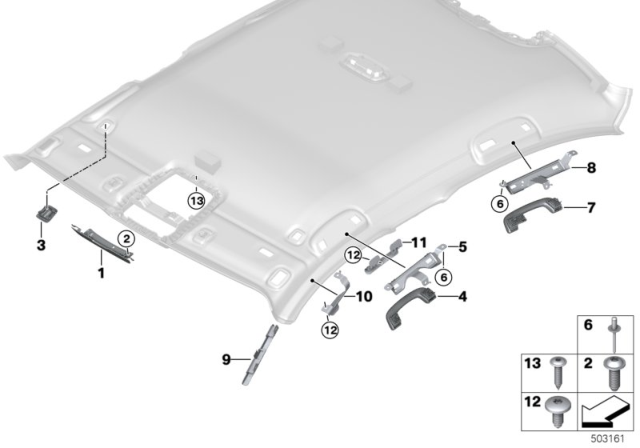 2019 BMW 330i xDrive Mounting Parts, Roofliner Diagram