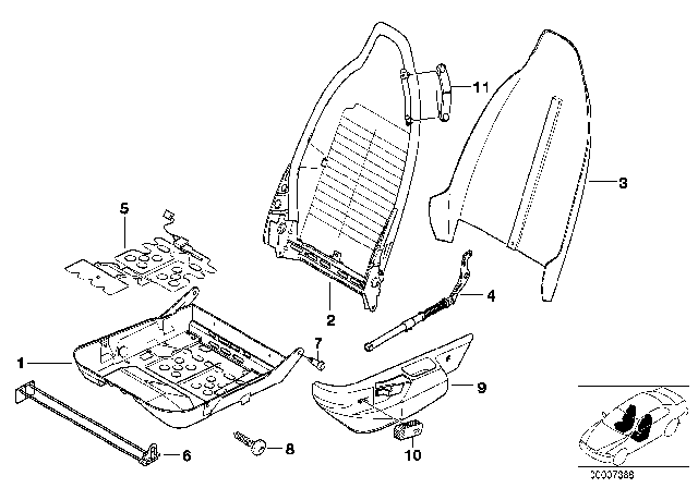 1999 BMW Z3 Front Seat Frame / Covers Diagram
