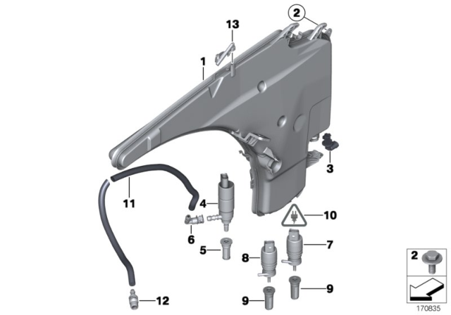 2013 BMW 328i Reservoir, Windscreen / Headlight Washer System Diagram
