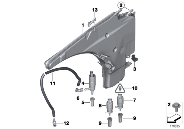 2007 BMW 328xi Reservoir, Windscreen / Headlight Washer System Diagram