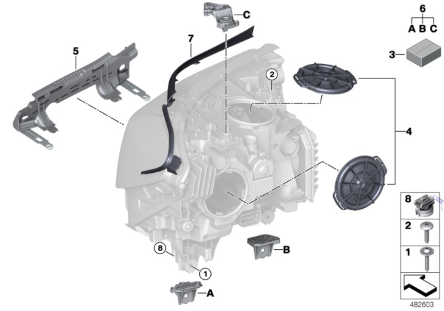 2018 BMW 640i xDrive Gran Turismo Single Components For Headlight Diagram