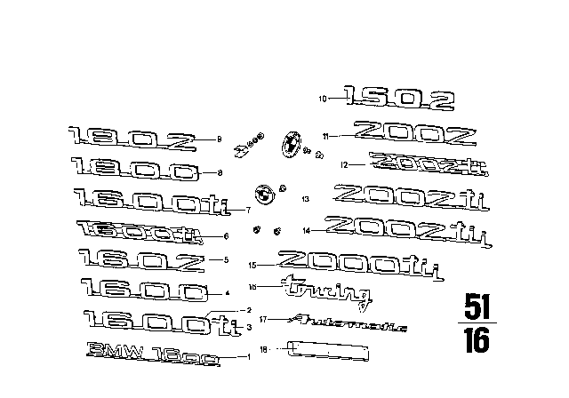 1969 BMW 1602 Emblems / Letterings Diagram 1