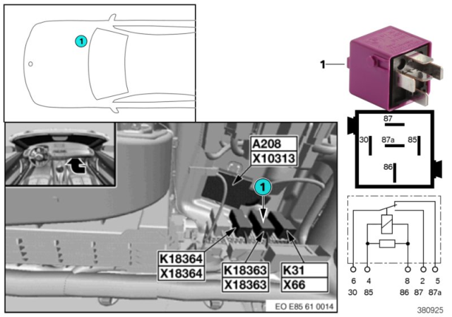 2008 BMW Z4 M Relay, Soft Top Diagram 1