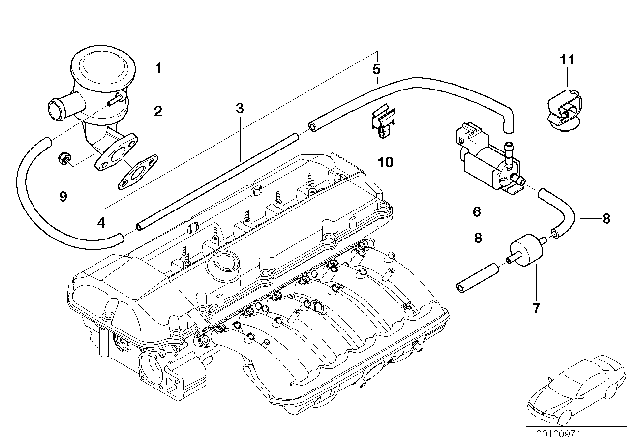 2005 BMW 325i Vacuum Hose Diagram for 11727574487