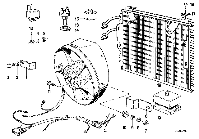 1985 BMW 635CSi Air Conditioning Condenser And Mounting Parts Diagram