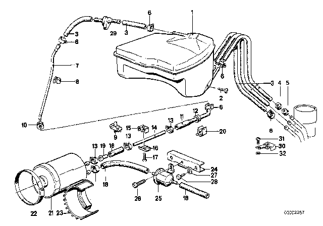 1988 BMW M5 Expansion Tank / Activated Carbon Container Diagram