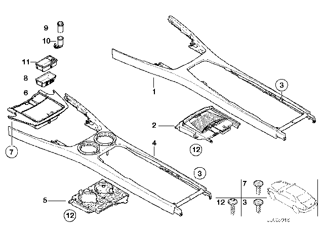 2002 BMW 745Li Mounted Parts For Centre Console Diagram