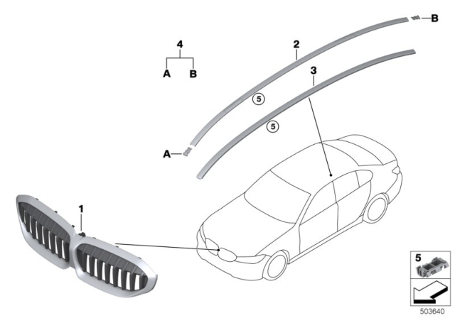 2020 BMW 330i xDrive Exterior Trim / Grille Diagram