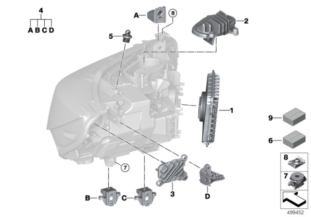 2020 BMW 440i Single Parts, Headlight Diagram