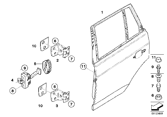 2009 BMW X3 Rear Door - Hinge / Door Brake Diagram