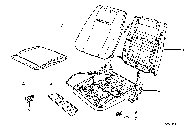 1991 BMW 318i BMW Sports Seat Upholstery Parts Diagram