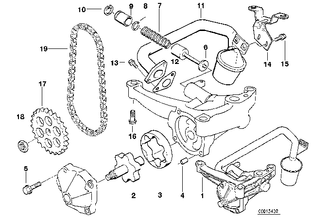 1993 BMW 320i Lubrication System / Oil Pump With Drive Diagram