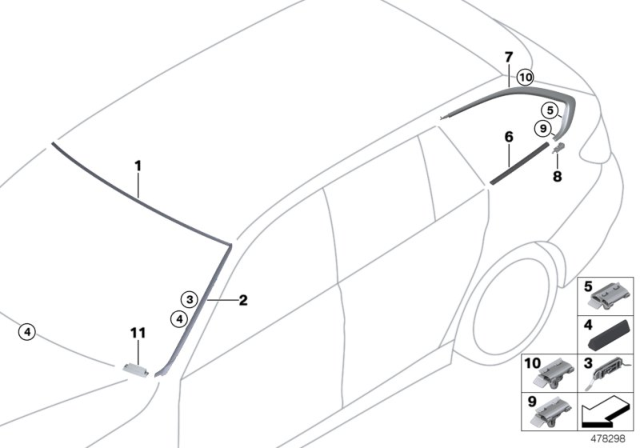 2014 BMW 328i xDrive Glazing, Mounting Parts Diagram