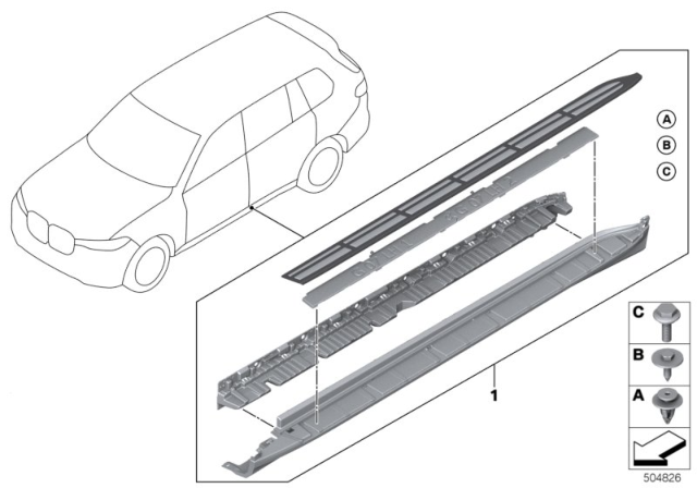 2020 BMW X7 Retrofit, Aluminum Running Board Diagram