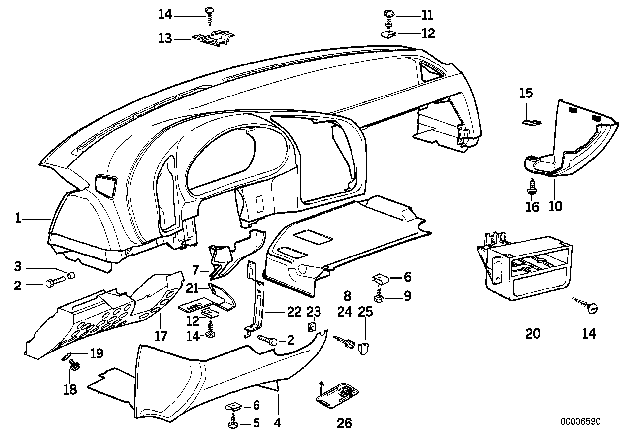 1994 BMW 325i Trim Panel Dashboard Diagram