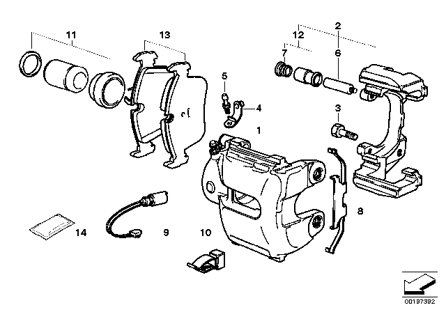 1999 BMW Z3 Front Wheel Brake, Brake Pad Sensor Diagram