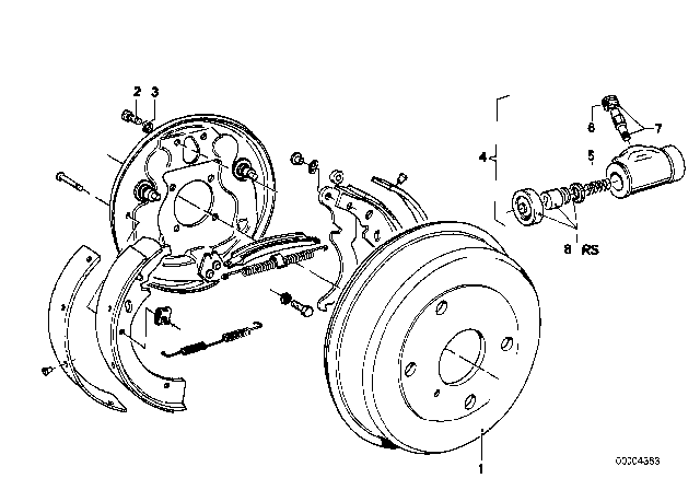 1977 BMW 320i Drum Brake - Brake Drum / Wheel Brake Cylinder Diagram