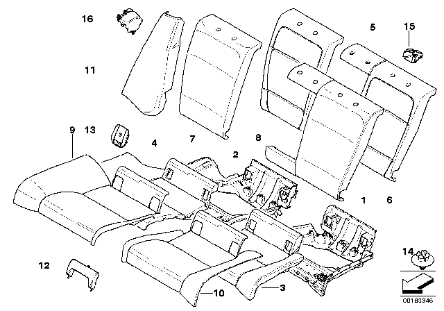 2008 BMW 328xi Seat, Rear, Cushion & Cover Diagram