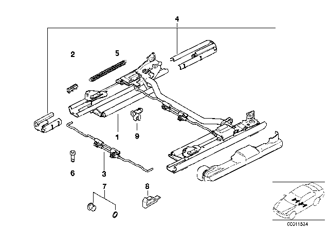 1999 BMW 740i Front Seat Rail Diagram 1