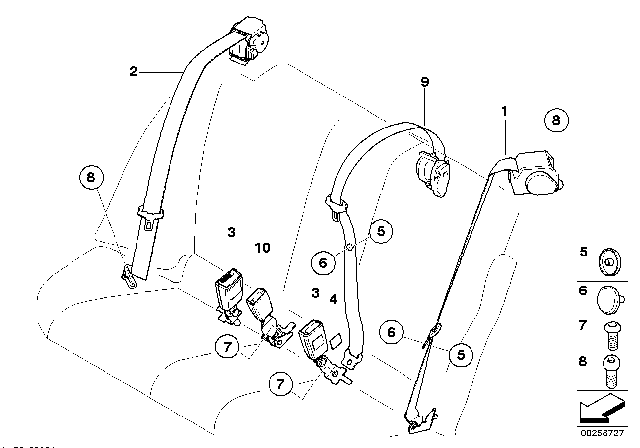 2014 BMW X6 Rear Seat Belt, Basic Diagram