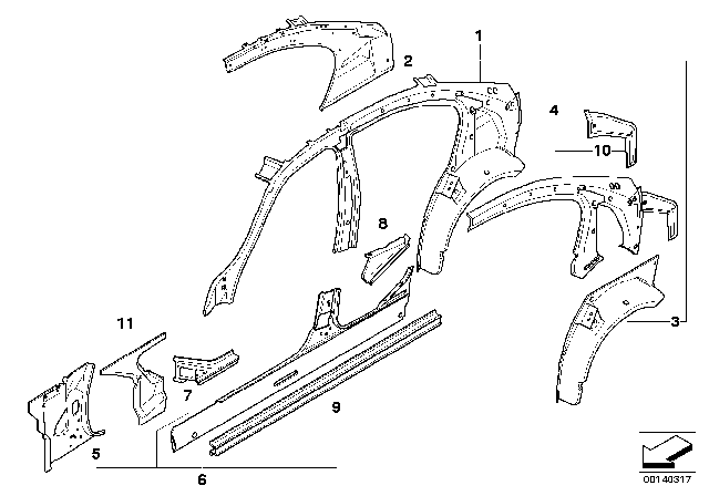 2009 BMW 328i xDrive Single Components For Body-Side Frame Diagram