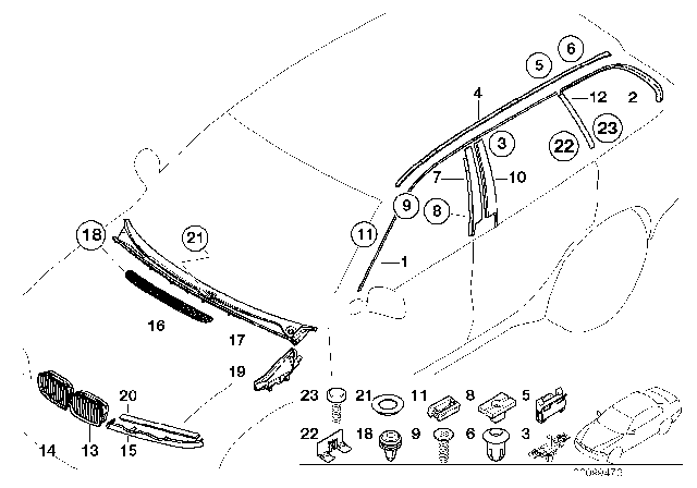 2002 BMW 325xi Exterior Trim / Grille Diagram 2