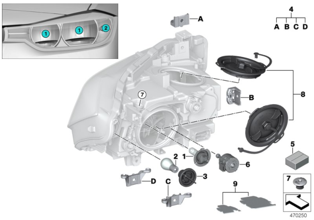 2018 BMW 340i Individual Parts For Headlamp, Halogen Diagram