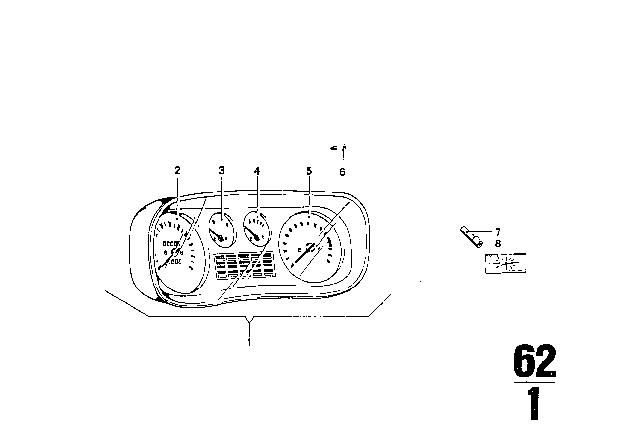 1972 BMW Bavaria Instrument Cluster Speedometer Diagram for 62111354462