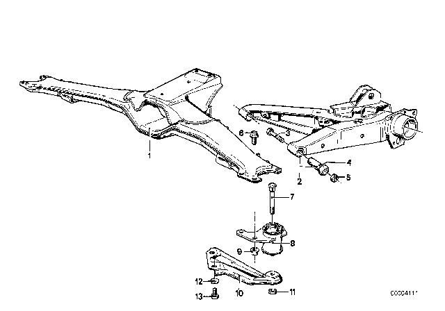 1980 BMW 733i Rear Axle Support / Wheel Suspension Diagram 1