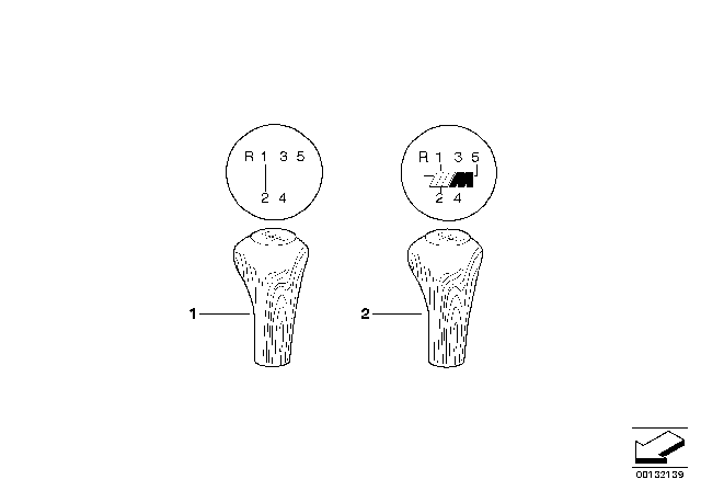 2001 BMW 325xi Individual Wood Gear Shift Knobs 5-Speed Diagram