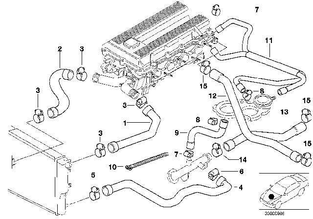 1997 BMW 318is Cooling System - Water Hoses Diagram