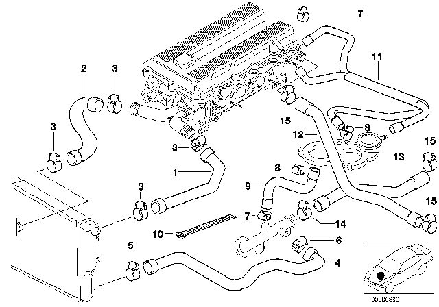 1998 BMW 318is Cooling System - Water Hoses Diagram