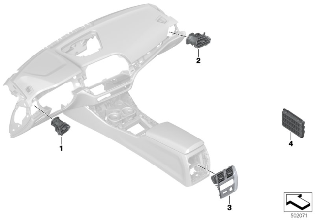 2020 BMW M340i FRESH AIR GRILLE AT PASSENGE Diagram for 64226848618