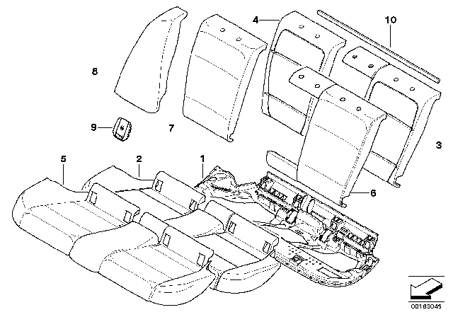 2010 BMW 335i xDrive Seat, Rear, Cushion & Cover Diagram 2